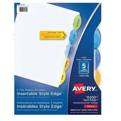 Avery Style Edge Insertable Dividers, Assorted Colors, 5 Tabs