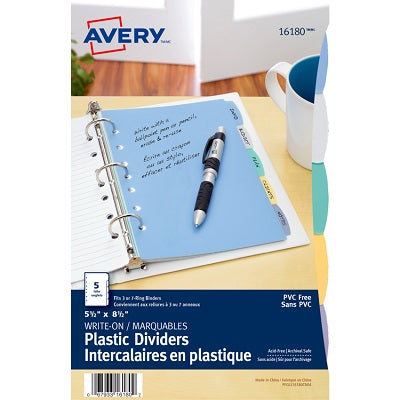 Avery 5-Tab Write-On Dividers, 8-1/2 x 5-1/2 in., Assorted Colors