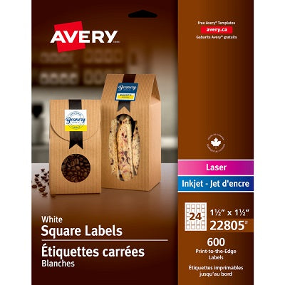 Étiquettes Carrées Print-To-The-Edge D'Avery, 1-1/2 X 1-1/2 Po, 600/Pqt