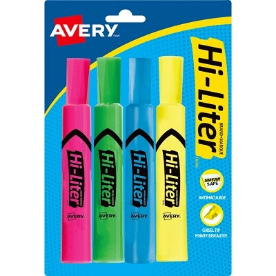 Avery Hi-Liter Highlighter, Chisel Tip, Assorted Colors, 4/Pack 