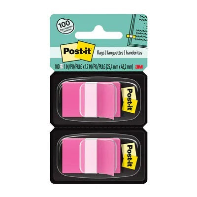 Languettes De Post-It, 1 X 1-11/16 Po, 50 Languettes Par Distributeur, Rose Vif, 2 Distributeurs/Pqt