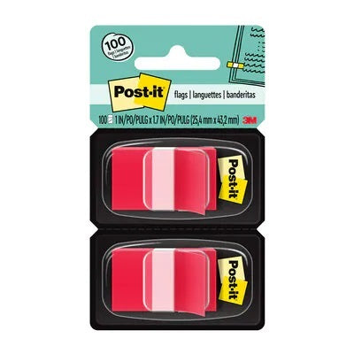 Languettes De Post-It, 1 X 1-11/16 Po, 50 Languettes Par Distributeur, Rouge, 2 Distributeurs/Pqt