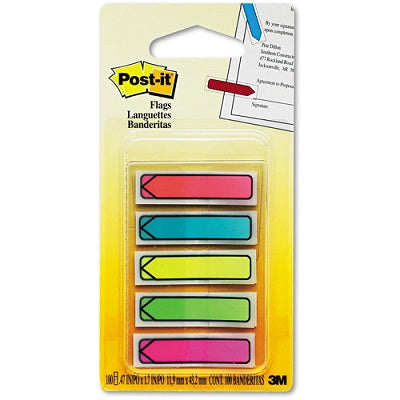 Mini Repères-Fléchettes De Post-It, 1/2 Po, 20 Languettes Par Distributeur, Néon, 5 Distributeurs/Pqt