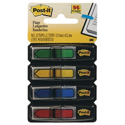 Mini Repères-Fléchettes De Post-It, 1/2 Po, 24 Languettes Par Distributeur, Vertes, Jaunes, Bleues Et Rouges, 4 Distributeurs/Pqt