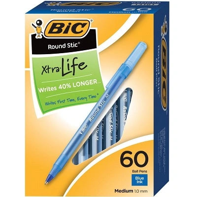 Stylos À Bille Round Stic, Pointe Moyenne, Bleu, Boîte De 60