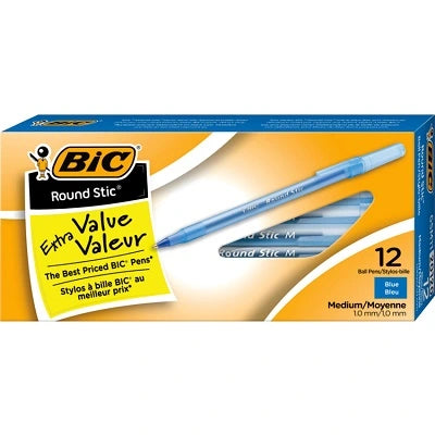 Round Stick Ballpoint Pen, Medium Point, Blue, 12 