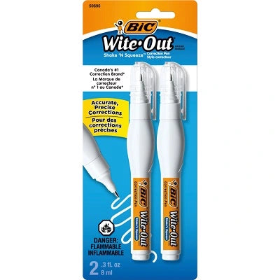 Stylo Correcteur À Pointe En Aiguille Wite-Out Shake 'N Squeeze De Bic, 8 Ml, 2/Pqt