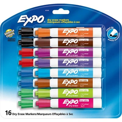 MARKER-DRY ERASE, EXPO LOW ODOUR, CHISEL 16/PACK