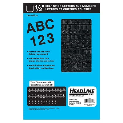 Lettrage Stick On(Mc) Chiffres Et Lettres Majuscules Helvetica De 0,5 Po, Noir