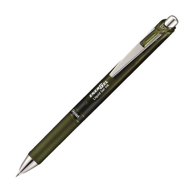 Stylo Energel 0.7 retractable noir olive