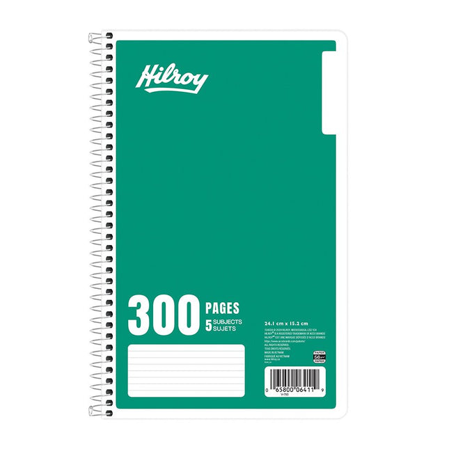 Cahier De Notes Ligné 5 Sujets De Hilroy, 9-1/2 X 6 Po, 300 Pages