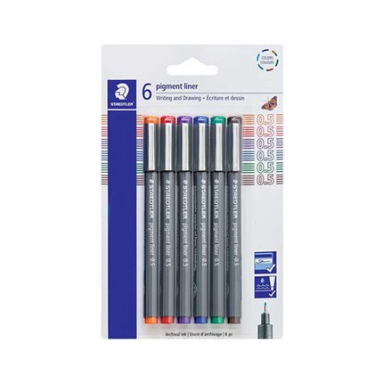 Pqt 6 feutres Pigment Liner Staedtler couleur assorties