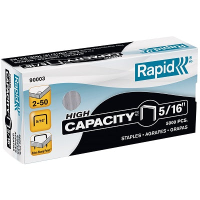 Agrafes Haute Capacité Rapid, 5/16 Po, 50 Feuilles, 210 Agrafes/Bande, 5 000 Agrafes/Boîte