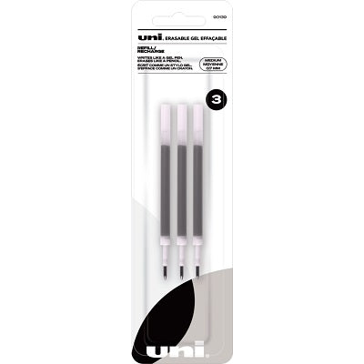 Recharges Pour Stylos Et Stylos Rétractables À Encre Gel Effaçable De Uni-Ball, 0,7 Mm, Noir, 3/Pqt