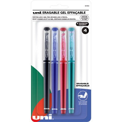 STYLOS À ENCRE GEL EFFAÇABLE DE UNI-BALL, 0,7 MM, COULEURS PROFESSIONNELLES ASSORTIES, 4/PQT