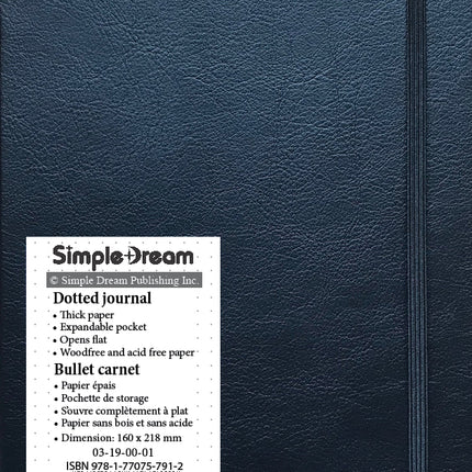 6.25" x 8.5" black vegan leather bullet journal with elastic closure