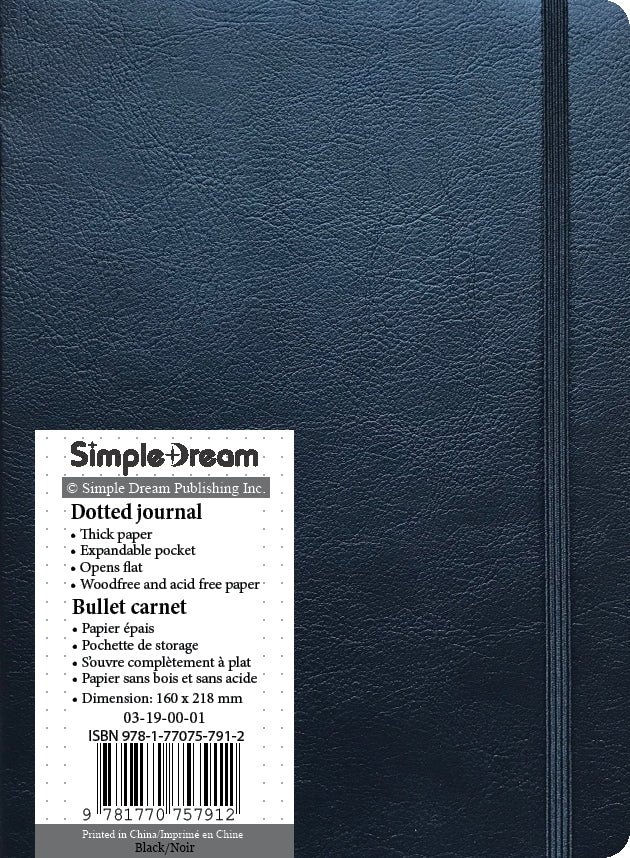 Journal bullet 6.25po X8.5po noir en cuir vegan avec élastique