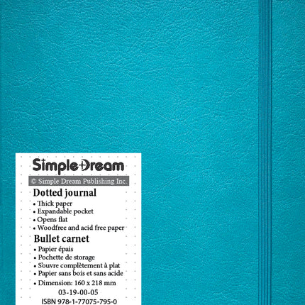 6.25"X8.5" vegan leather turquoise bullet journal with elastic closure