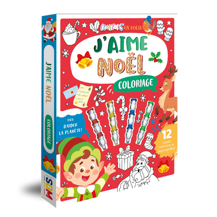 J’aime Noël – Coffret de coloriage avec 12 crayons empilables