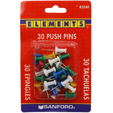 Pack of 30 assorted color push pins