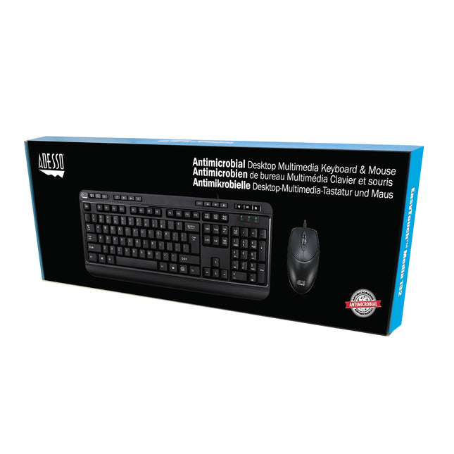 Clavier de bureau avec souris antimicrobien Adesso avec fil
