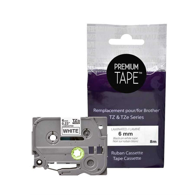 Tape-P-Touch Tz Compatible Laminated, 6Mm Black On White