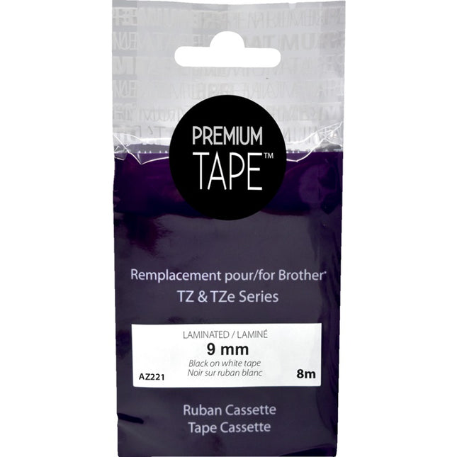 Tape-P-Touch Tz Compatible Laminated, 9Mm Black On White