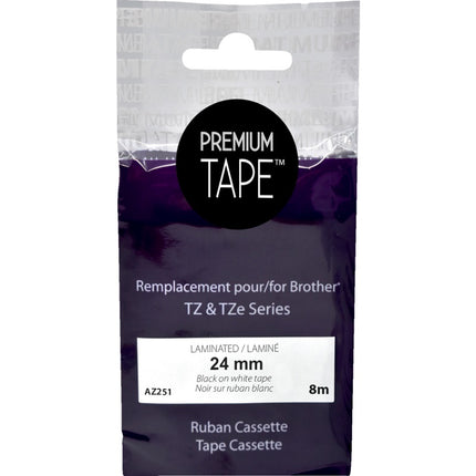 Tape-P-Touch Tz Compatible Laminated, 24Mm Black On White