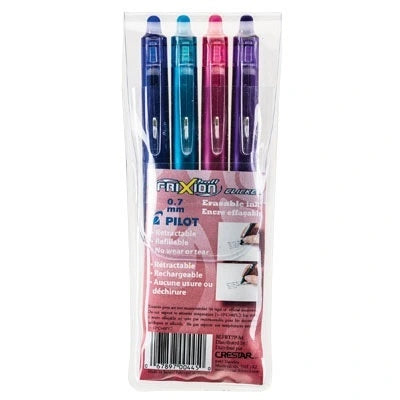 Ensemble De 4 Stylos Rétractables Frixion Clicker À Encre Gel Effaçable, 0,7 Mm, Couleurs Variées