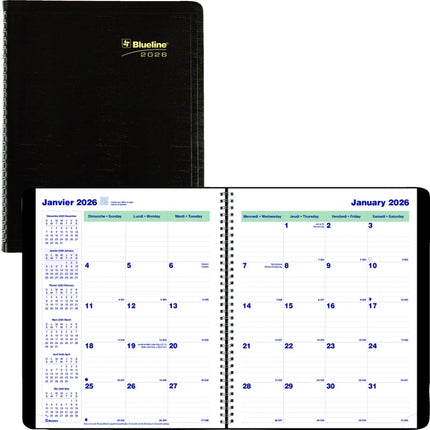 Planner-16 Month, Wire 9-1/4X7-1/4 Black, Bilingual 2026