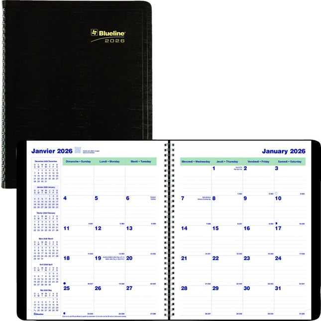 Planner-16 Month, Wire 9-1/4X7-1/4 Black, Bilingual 2026
