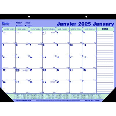Calendrier Mensuel De Bureau/Au Mur De Blueline, 21-1/4 X 16 Po Bilingue