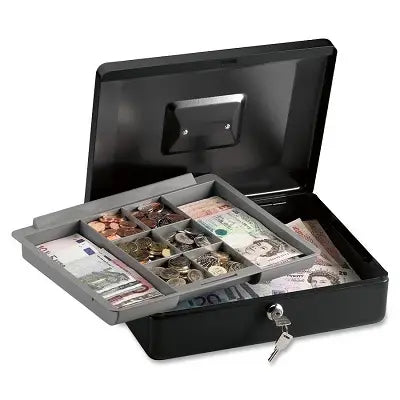 12" Cash Box with 8 Compartments, Removable Tray and Key Lock 