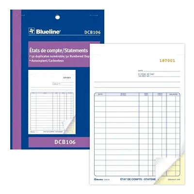 Blueline Livre De Relevés Sans Carbone 2 Parties Bilingue