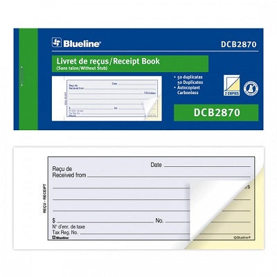 Livret De Recus Autocopiants De Blueline, 50 Duplicatas, Bilingue