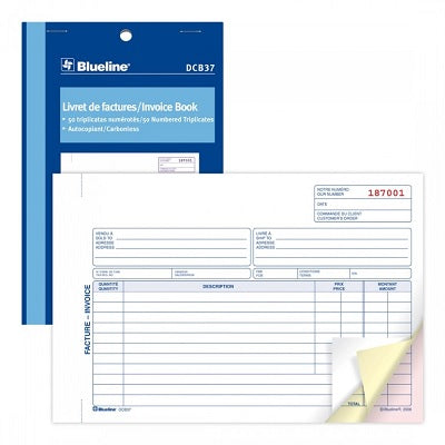 Blueline Livre De Factures Sans Carbone 3 Parties 5-3/8X8 Po Bilingue