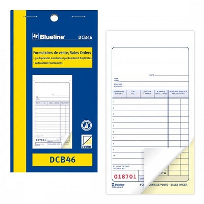 Blueline Carnet De Ventes Sans Carbone 2 Parties 3-1/2X6-1/2 Po Bilingue