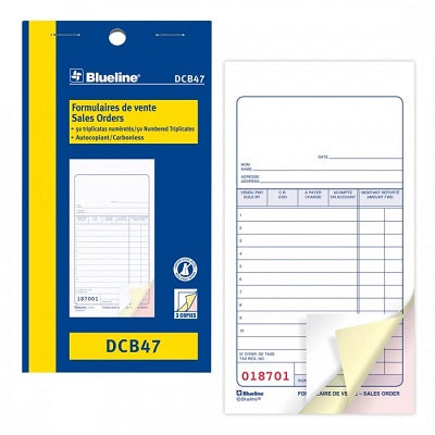 Blueline Carnet De Ventes Sans Carbone 3 Parties 3-1/2X6-1/2 Po Bilingue