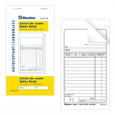 Livret De Formulaires De Vente Autocopiants 3-1/2X6-1/2 Po De Blueline, 50 Duplicatas, Bilingue, 10/Pqt