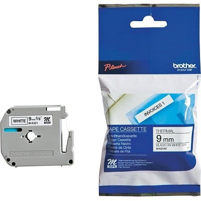 Brother Ruban "M" Pour "P-Touch", 3/8", Noir Sur Blanc
