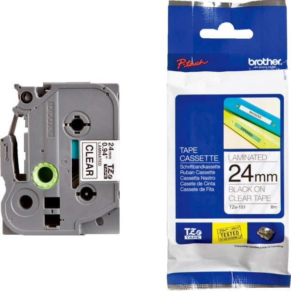 Tape-P-Touch Tz Laminated, 24Mm Black On Clear