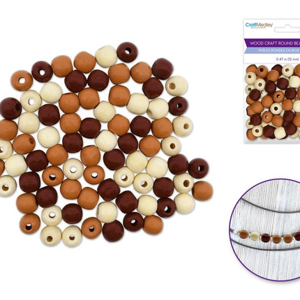 Pack of 12mm round wooden beads