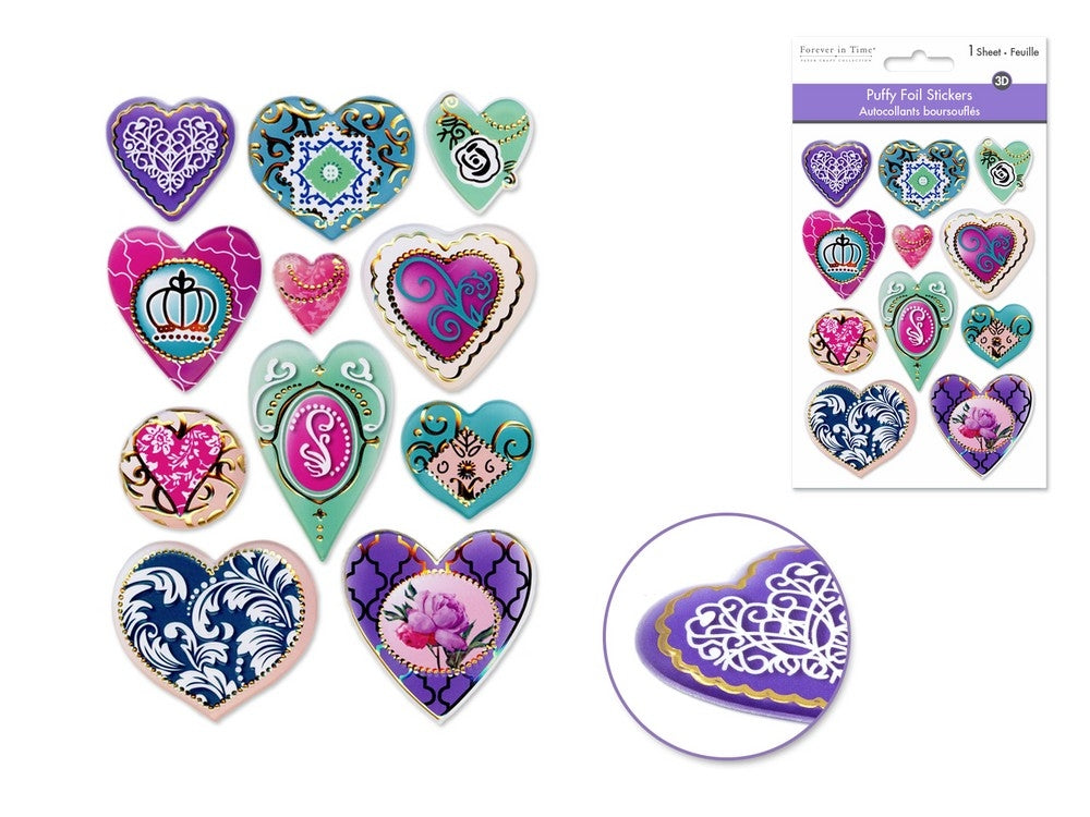 3d hearts puffy stickers