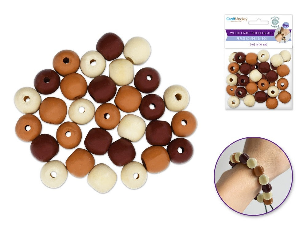 Round wooden beads pack of 30 pcs 16mm