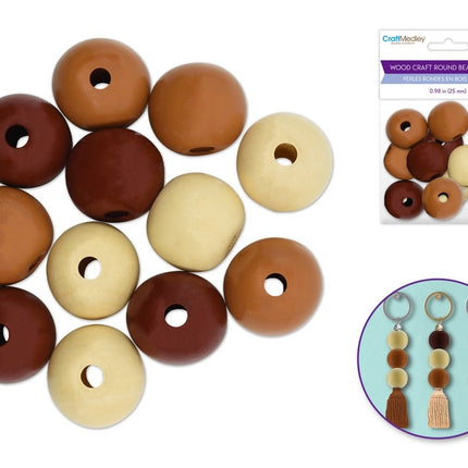 Round wooden beads 25mm pack of 12 pcs