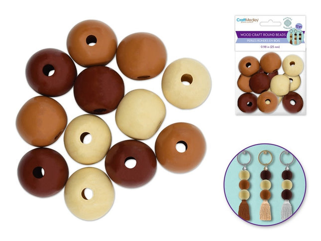 Round wooden beads 25mm pack of 12 pcs