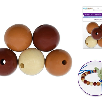 Round wooden beads 30mm pack of 5mrx