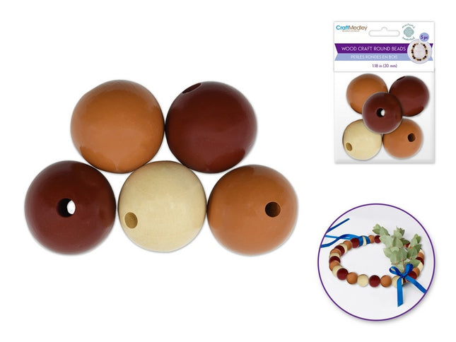 Round wooden beads 30mm pack of 5mrx