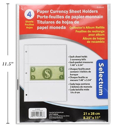 Paquet 4 feuilles protectrices pour billets de banque