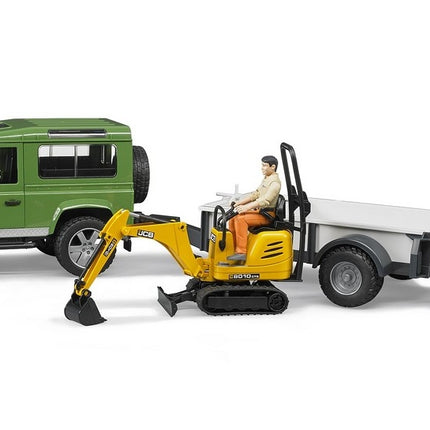 Land rover defender avec remorque, cat et figurine - bruder 0259